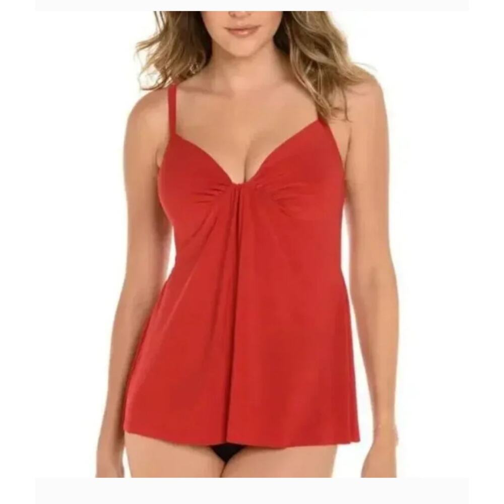 Miraclesuit Marina Underwire Tankini Top Red Size 12
